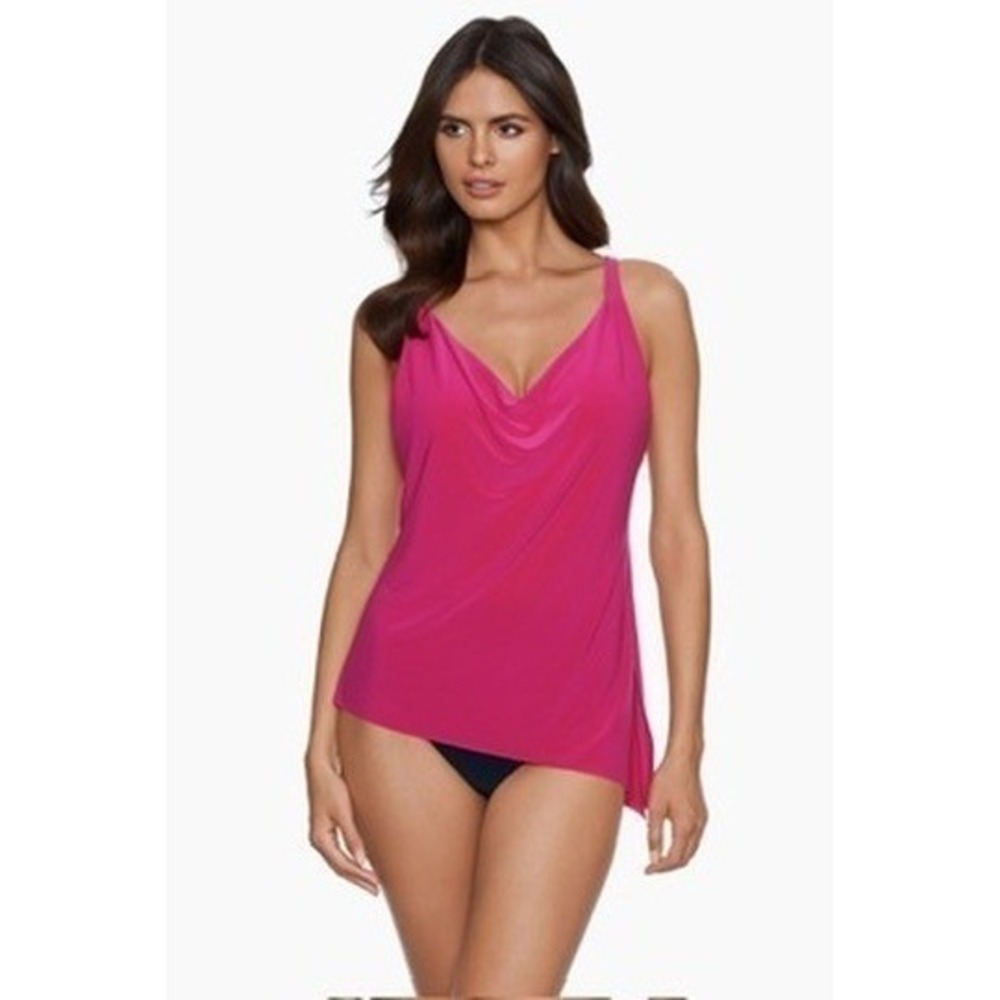 Magicsuit Women Ruby Red Draped Cowl Neck Side Tie Tankini Swim Top Size 14 $128